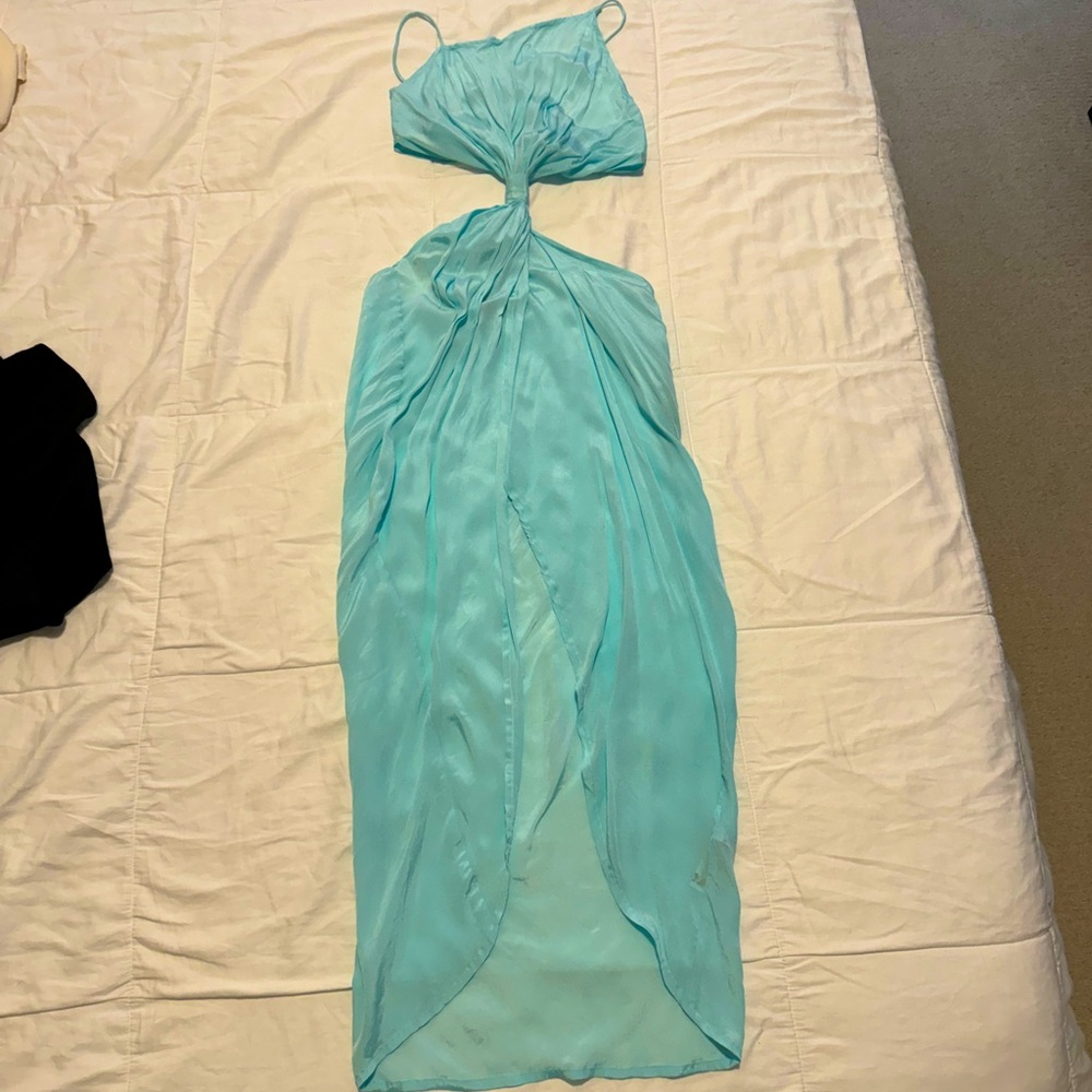 NWOT ASOS Cut-out Beach Dress with tab detail in chiffon blue, size 6